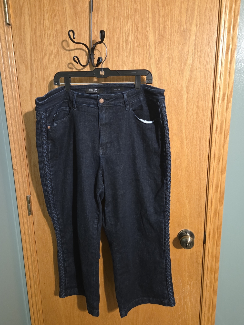 Judy Blue Dark Blue Wide Leg Jeans with Braided Side Detail
